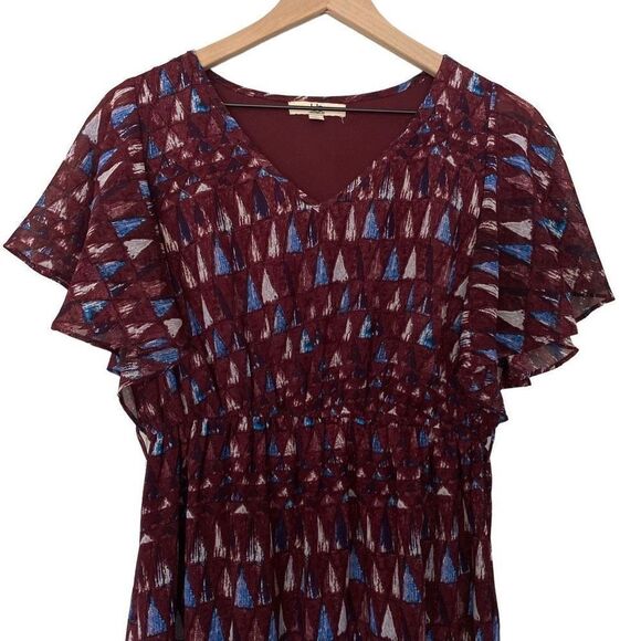 Ya Los Angeles Small Dress Graphic Purple V Neck Ruffle Short Sleeve Fit Flare - Picture 2 of 10